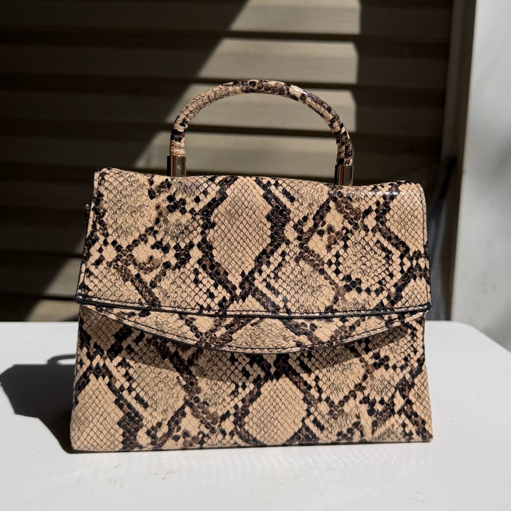 Target Snakeskin-Print Top-Handle Satchel in Tan & Black